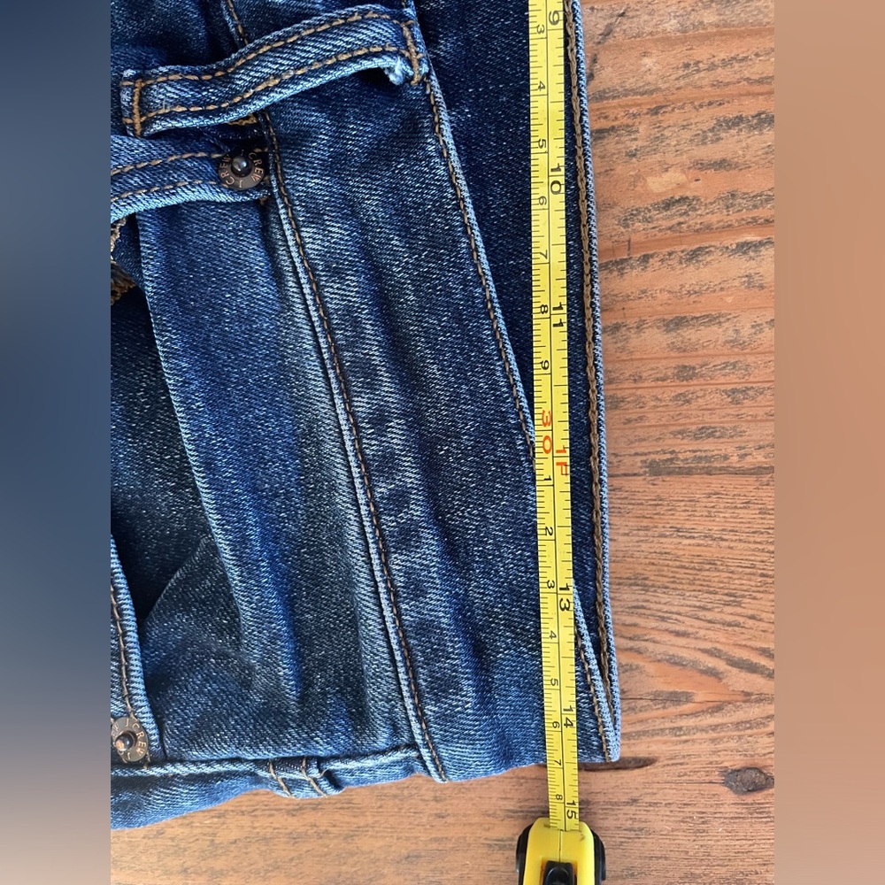 J Crew Billie Demi boot cut. Size 29. Dark wash distress on front only. - Picture 6 of 10